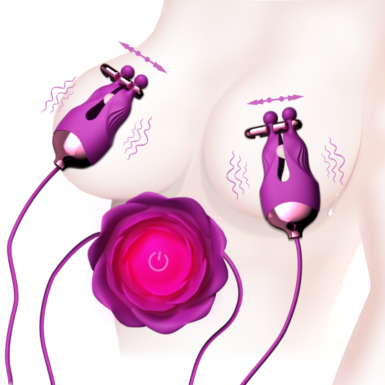 Nipple Toys Rose Sex Toy, Nipple Vibrator with 10 Vibration Modes Adjustable Rechargeable Vibrating Nipple Clamps Adult Toys for Couples or Women BDSM Sex Pleasure